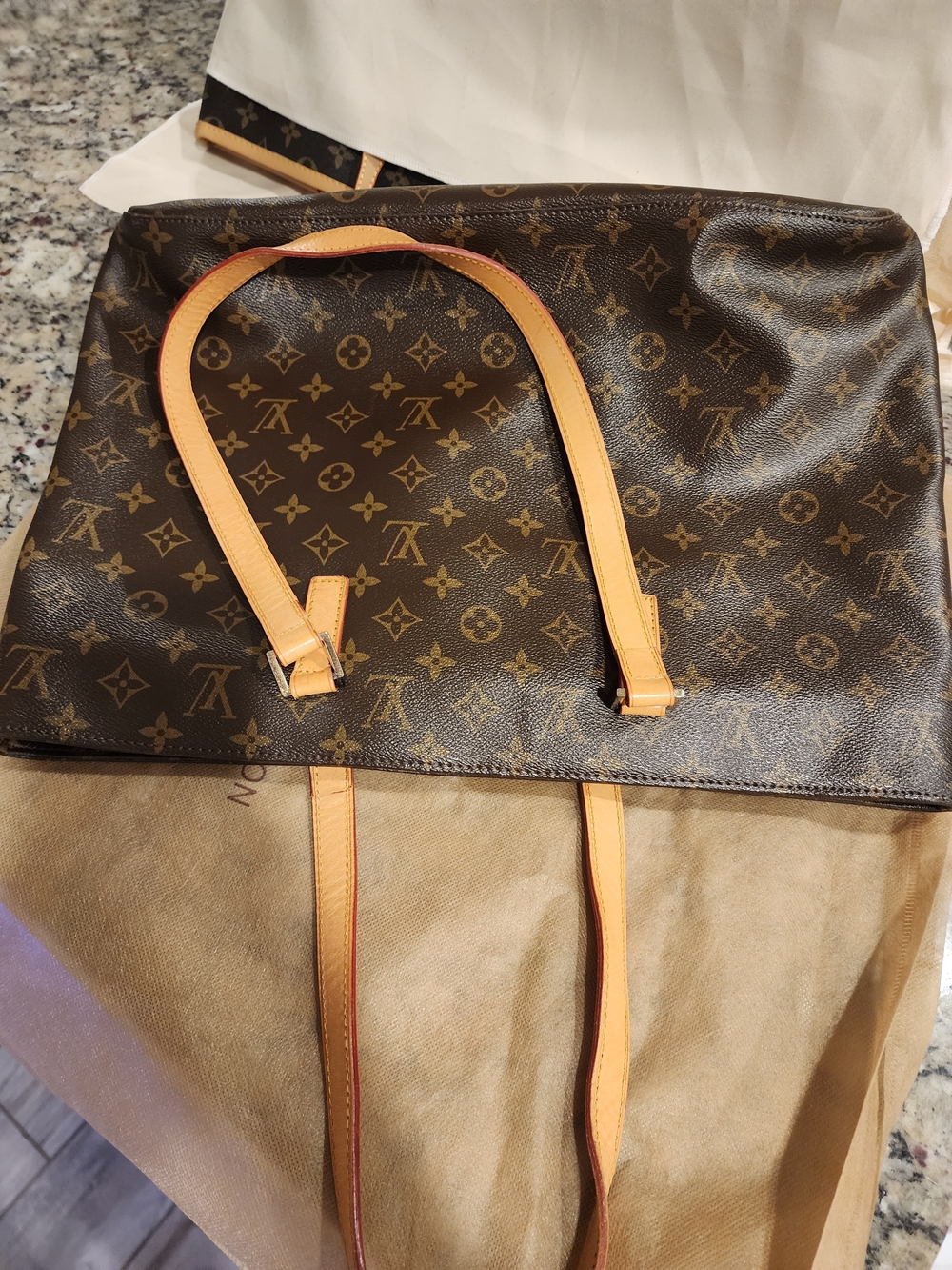 Source Unknown Brown Monogram Tote with Tan Handles